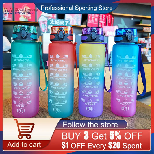 Portable Water Bottle Water Cups Motivational Sports Water bottle with Time Maker Leak-proof Cup for Outdoor Sport Fitness