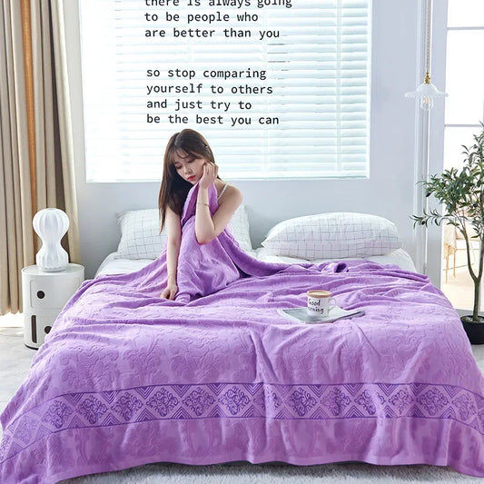 Jacquard Cotton Towel Thread Blanket for Adults Kids Soft Breathable Bedspread Bedclothes Summer Throw Blankets on Sofa/Bed